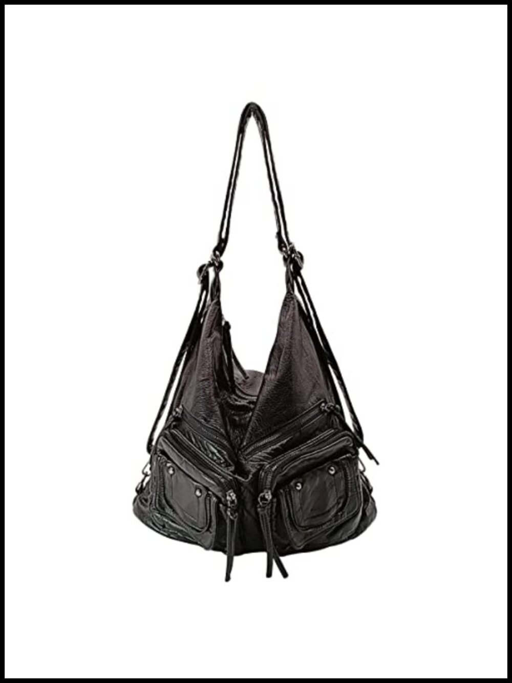 PAIRBIRDS Large PU Leather Hobo Shoulder Bag Convertible Crossbody Backpack